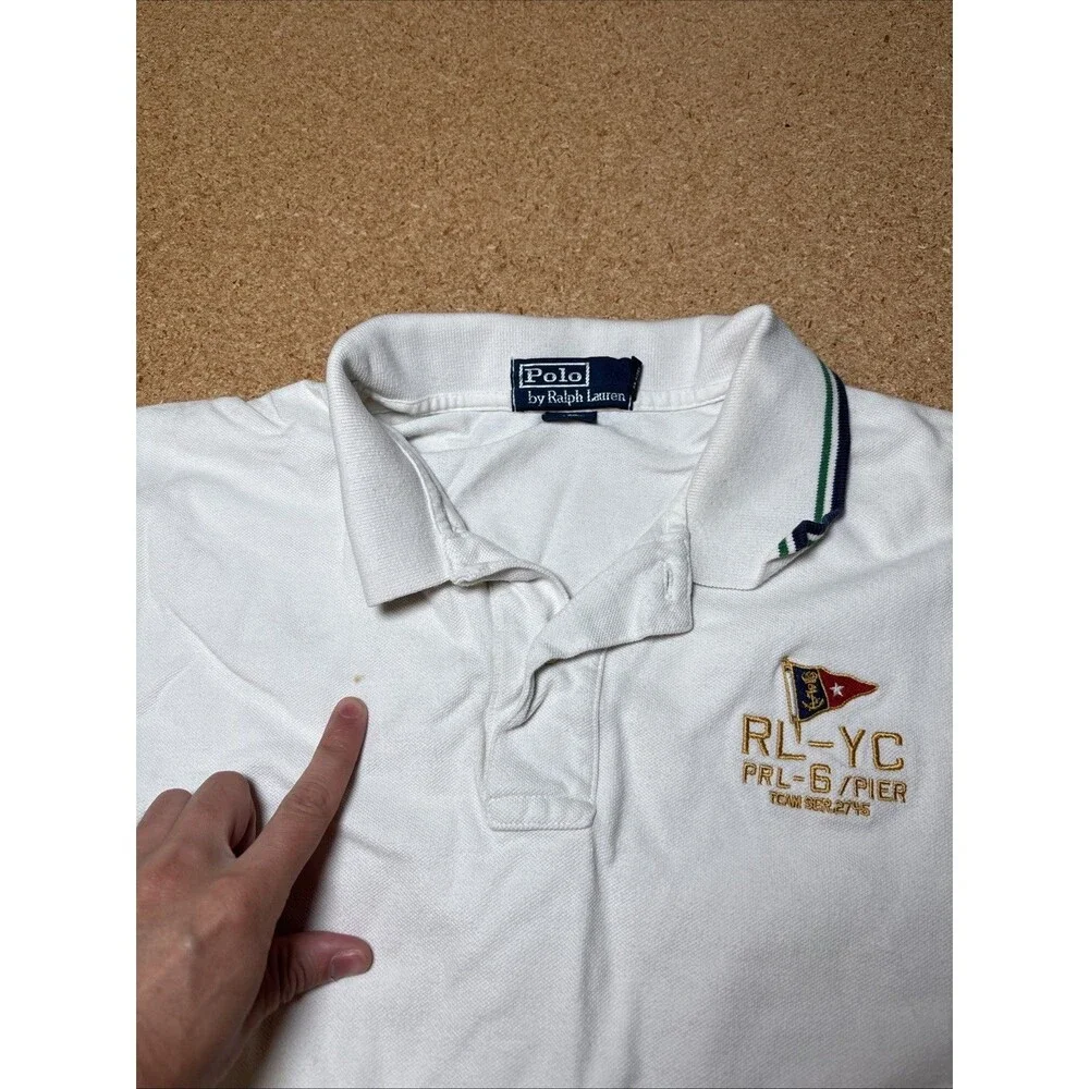 VINTAGE Polo Ralph Lauren Men's Embroidered RL-YC White Polo Shirt XL G2